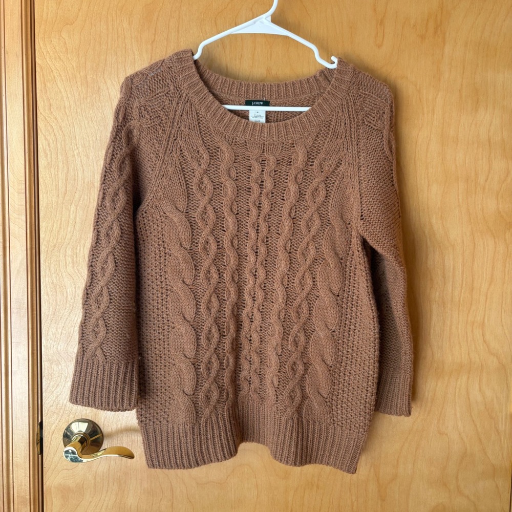 J.Crew Cable Knit Sweater Womens Medium Brown Alpaca Merino Wool‎ Blend 48675